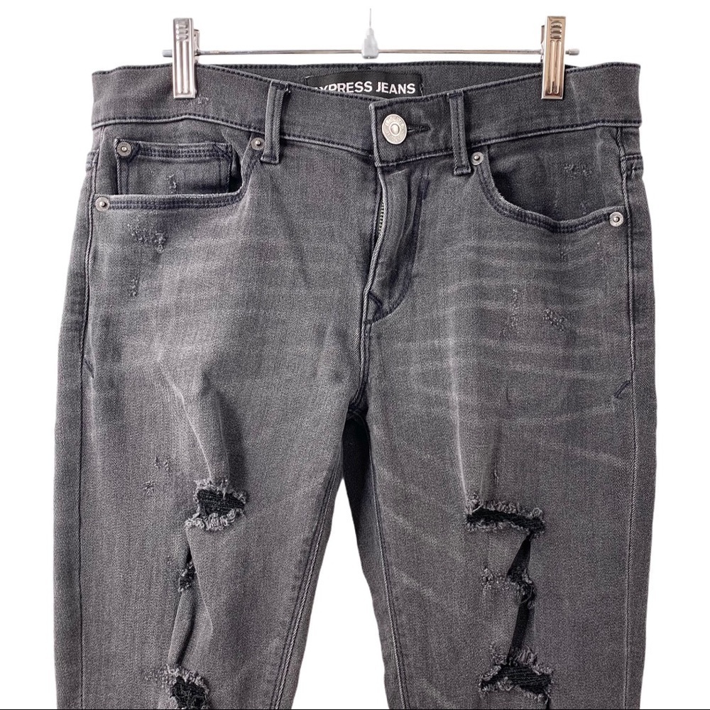 Express Charcoal Destructed Denim Leggings Jeans - Picture 3 of 11